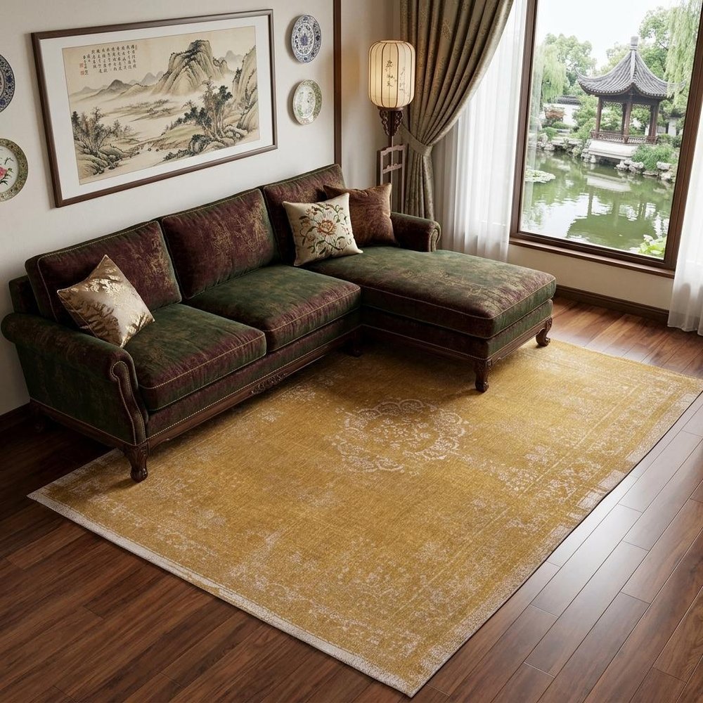 9' X 13' Orange and White Medallion Non Skid Area Rug