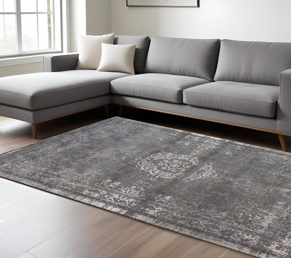 6' X 8' Gray Medallion Non Skid Area Rug