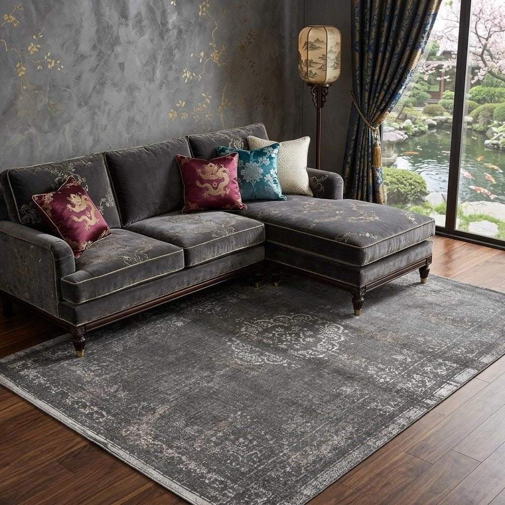9' X 13' Gray Medallion Non Skid Area Rug