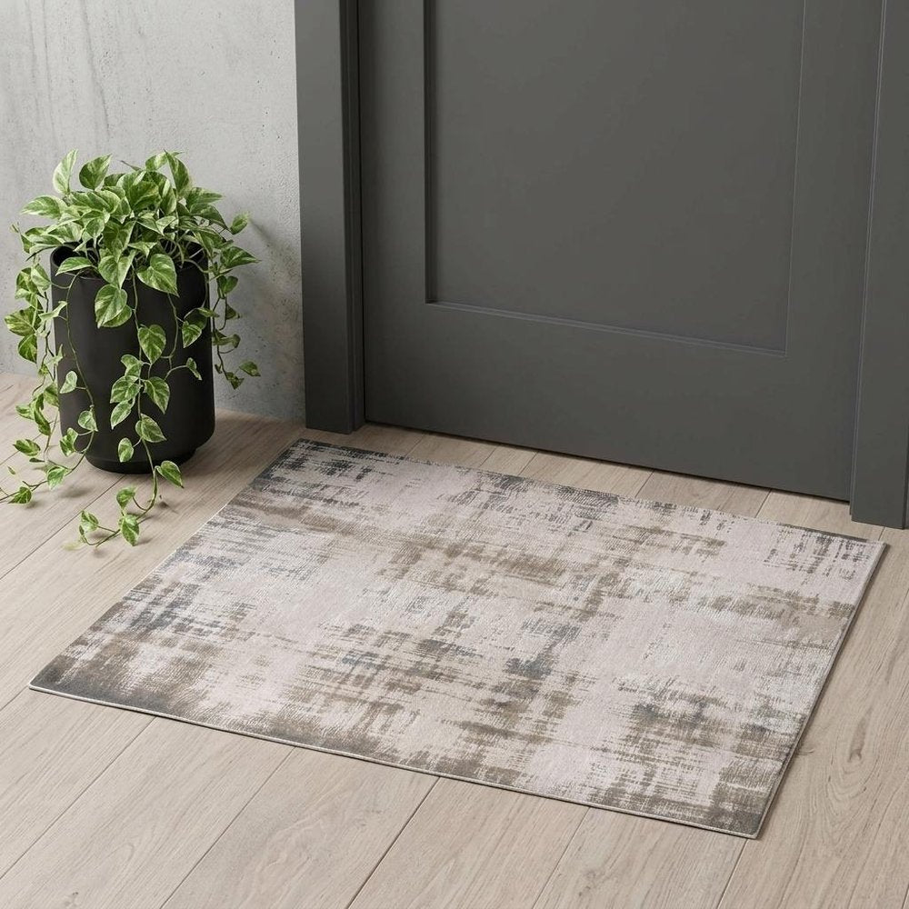 3' X 5' Gray and Beige Abstract Non Skid Area Rug