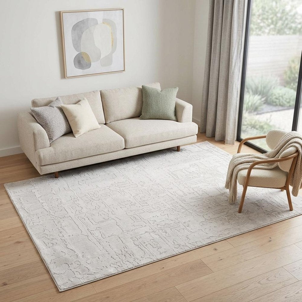 5' X 7' White Abstract Non Skid Area Rug