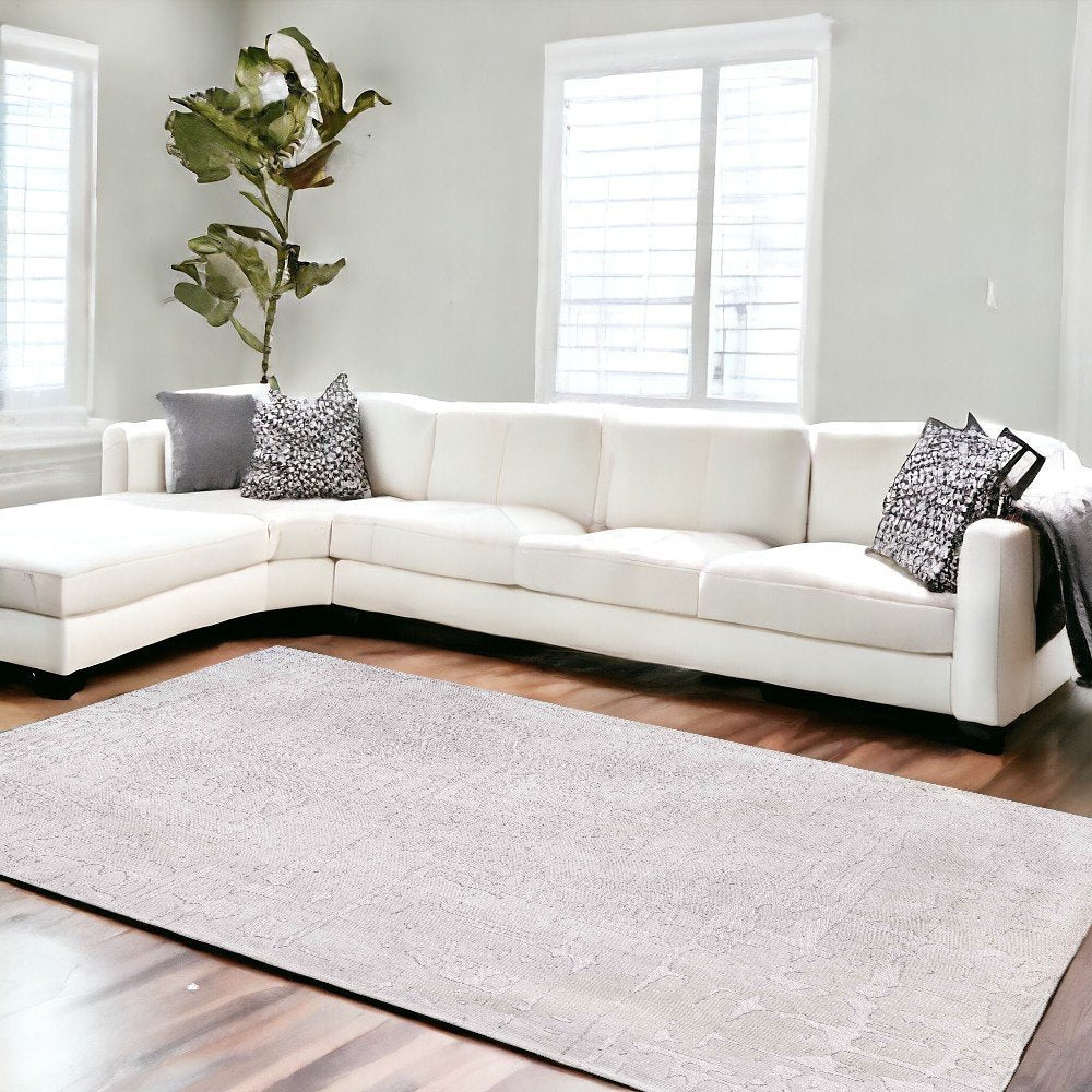9' X 13' White Abstract Non Skid Area Rug