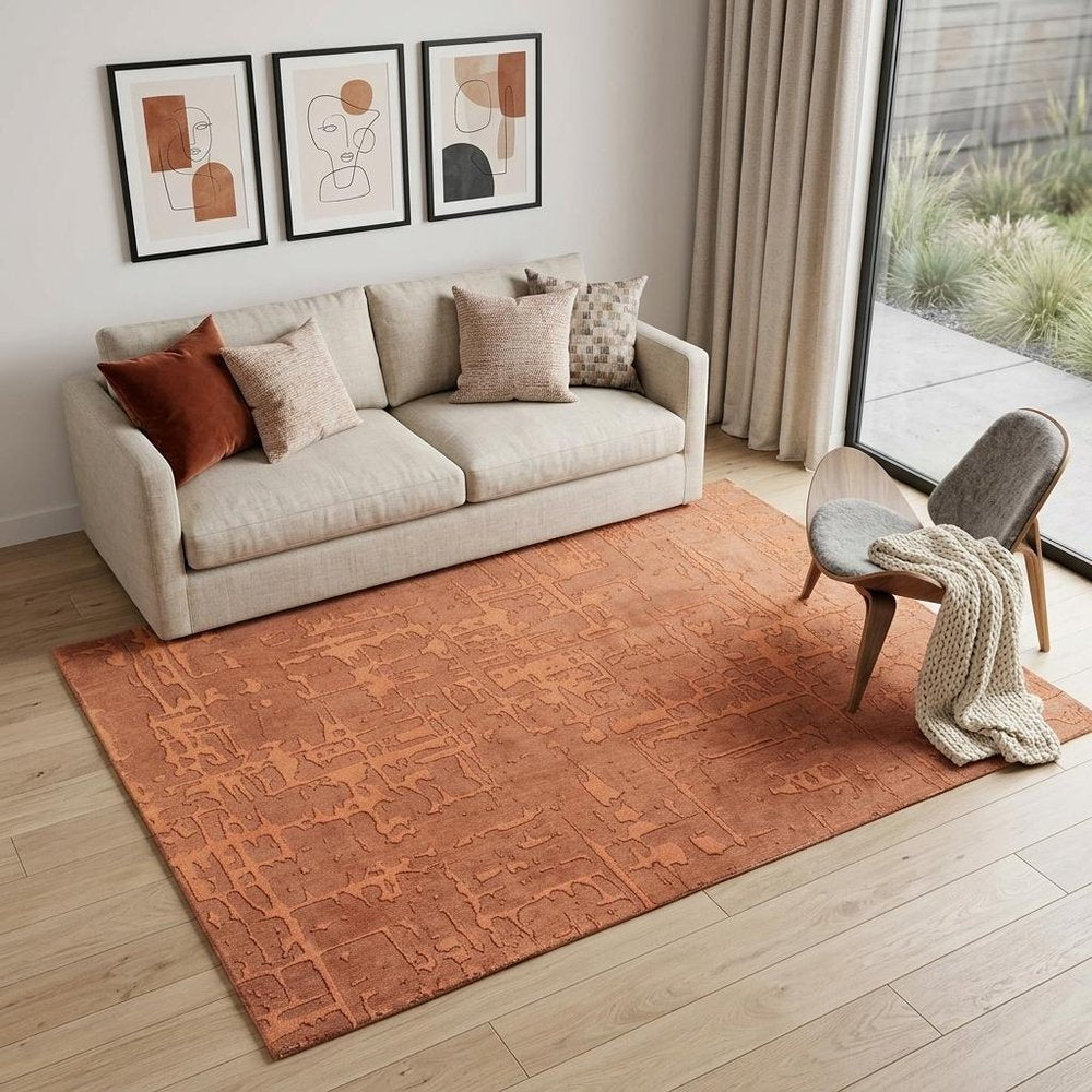 6' X 8' Orange Abstract Non Skid Area Rug