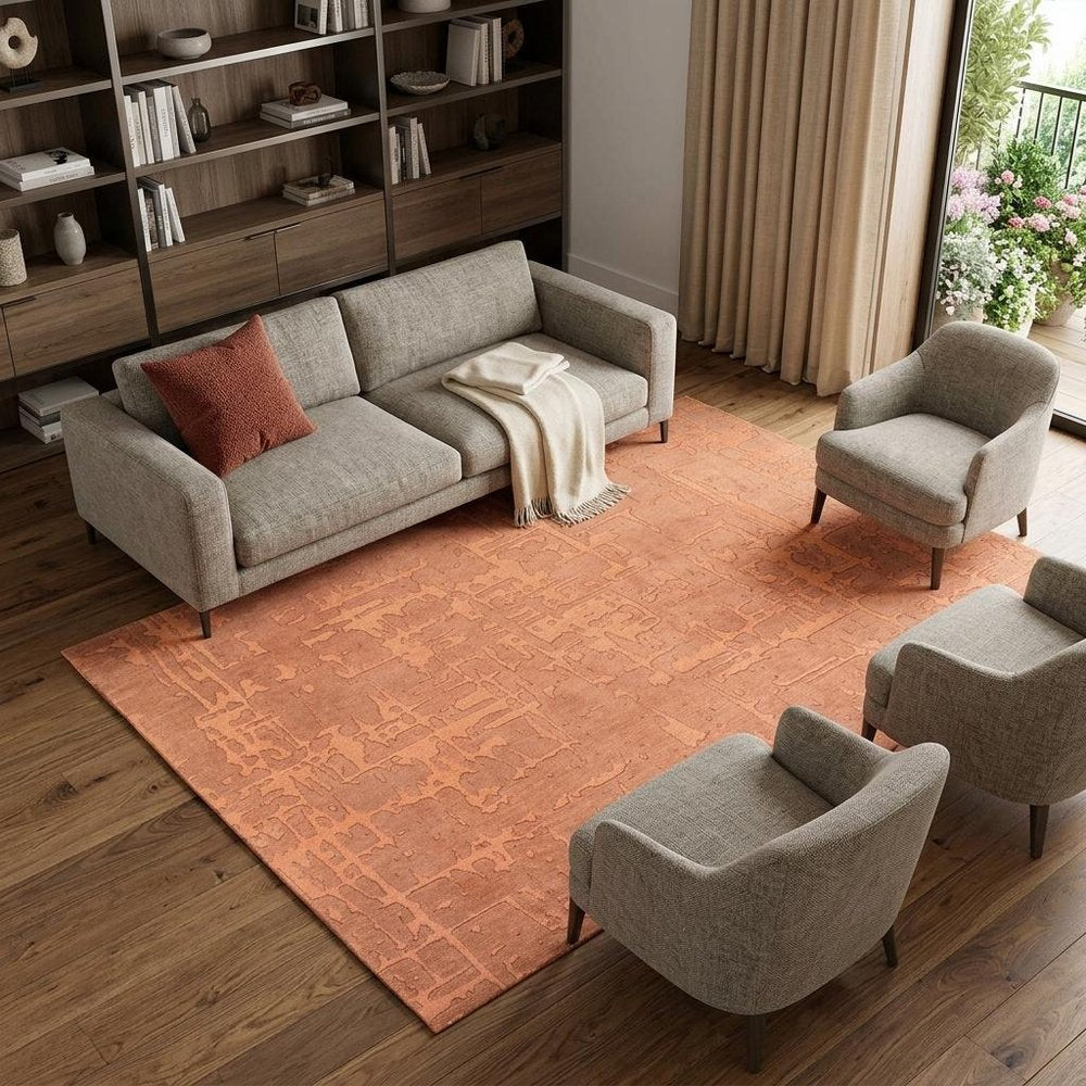 7' X 9' Orange Abstract Non Skid Area Rug
