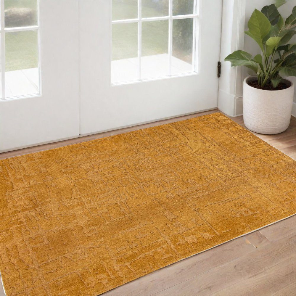 3' X 5' Yellow Abstract Non Skid Area Rug