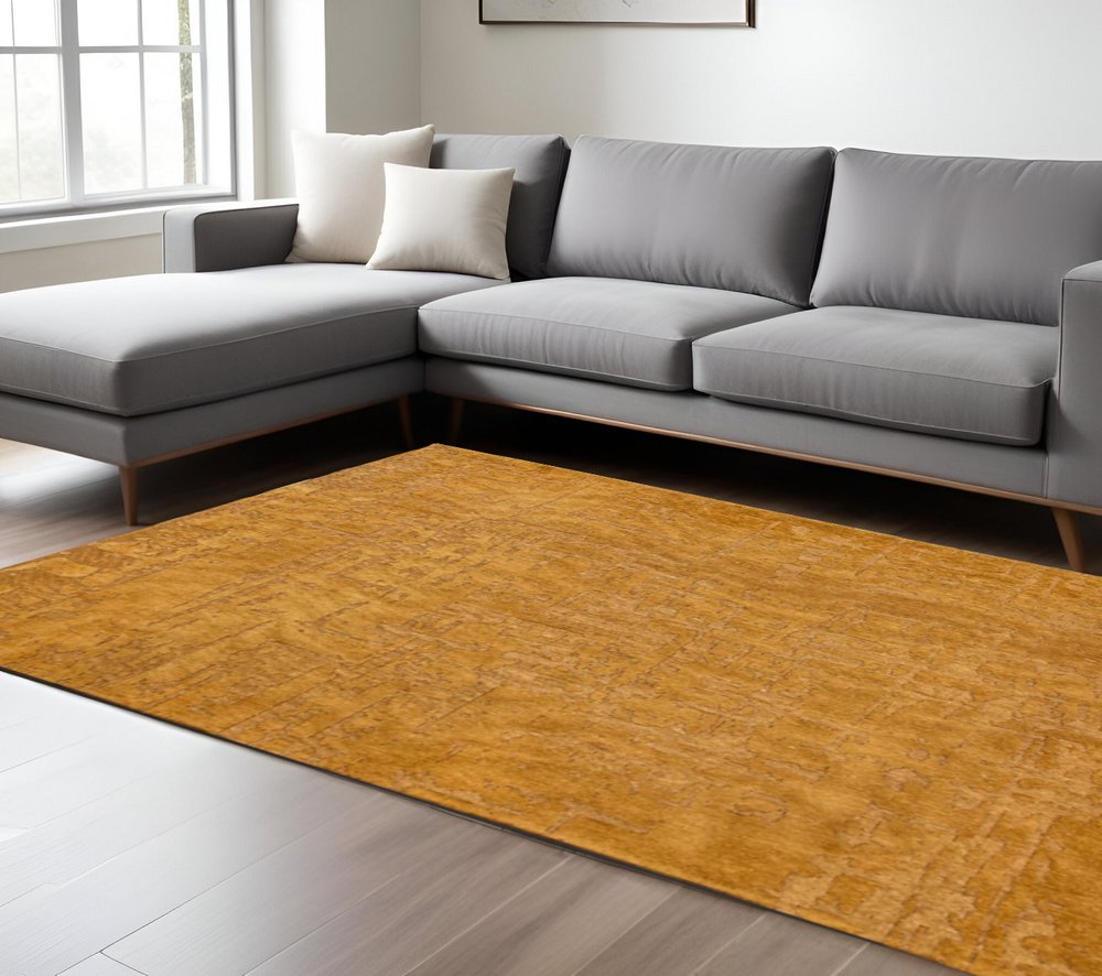 8' X 11' Yellow Abstract Non Skid Area Rug