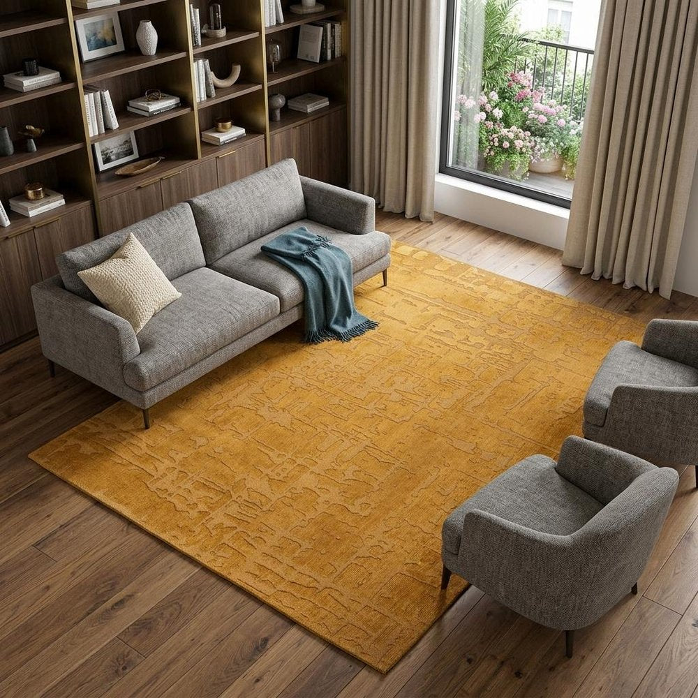 9' X 13' Yellow Abstract Non Skid Area Rug