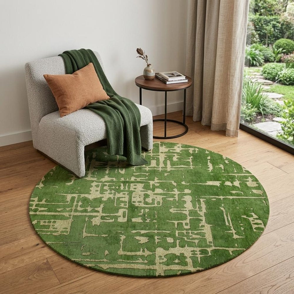 5' Green Round Abstract Non Skid Area Rug