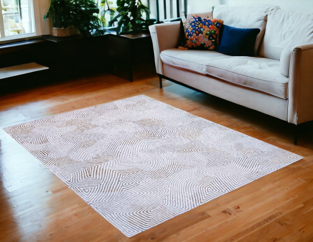 5' X 7' White Abstract Non Skid Area Rug