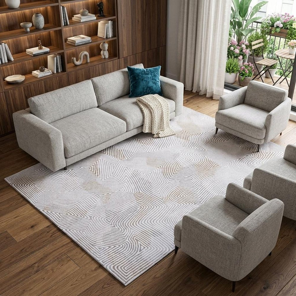 9' X 13' White Abstract Non Skid Area Rug