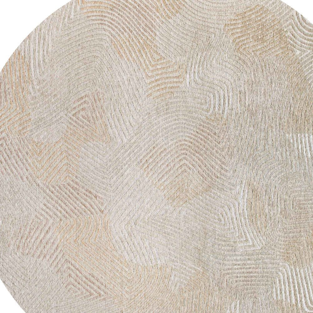5' Beige and White Round Abstract Non Skid Area Rug