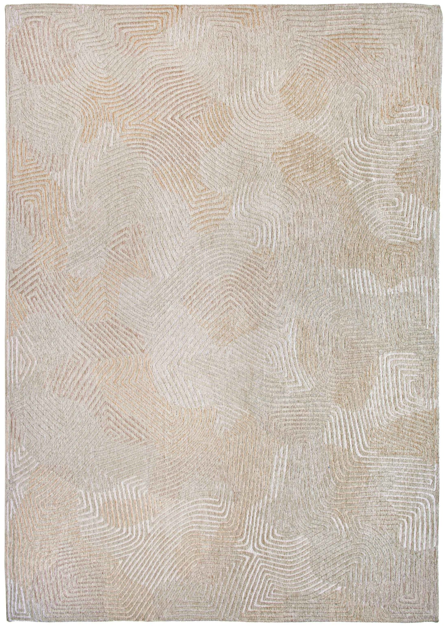 5' Beige and White Round Abstract Non Skid Area Rug