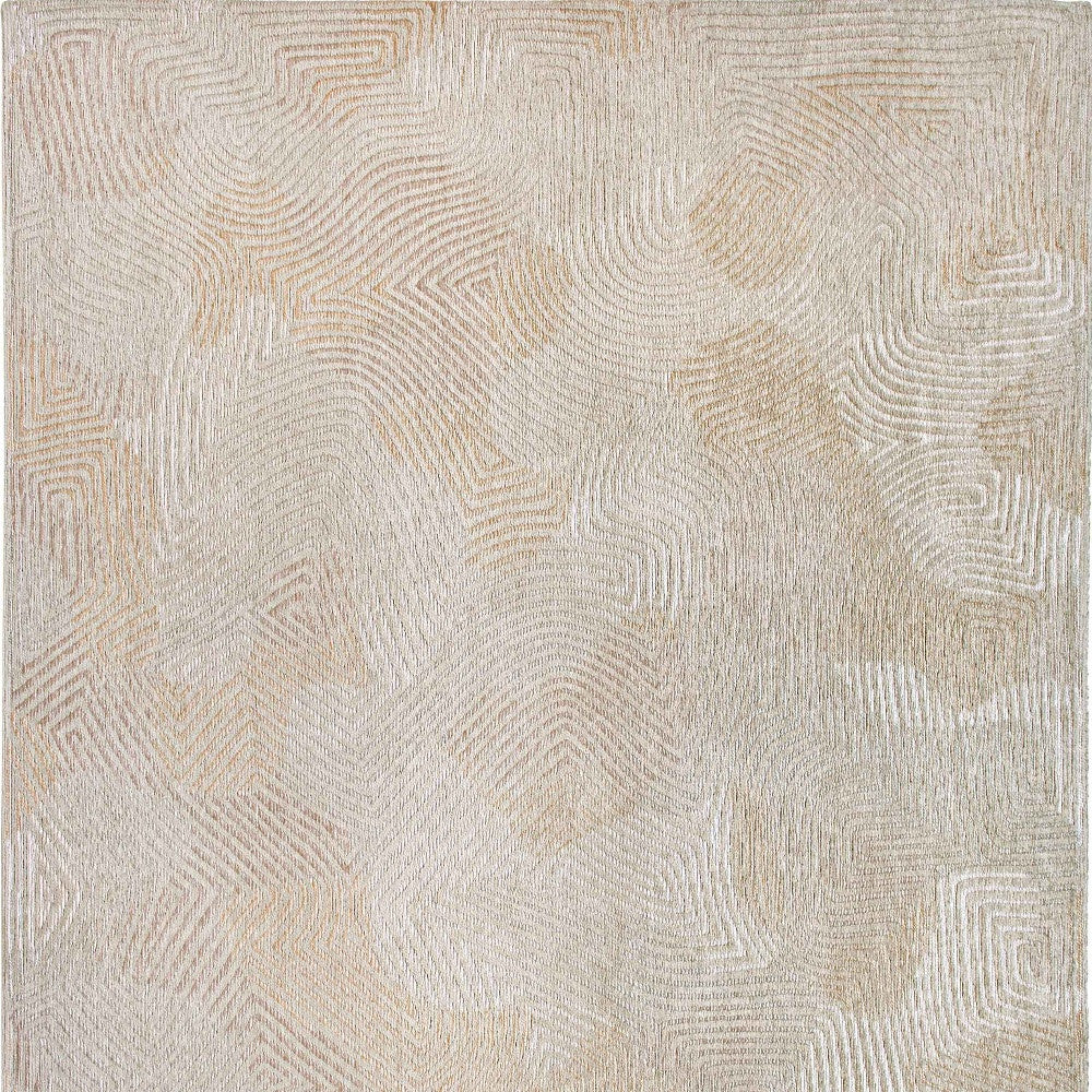 5' Beige and White Round Abstract Non Skid Area Rug