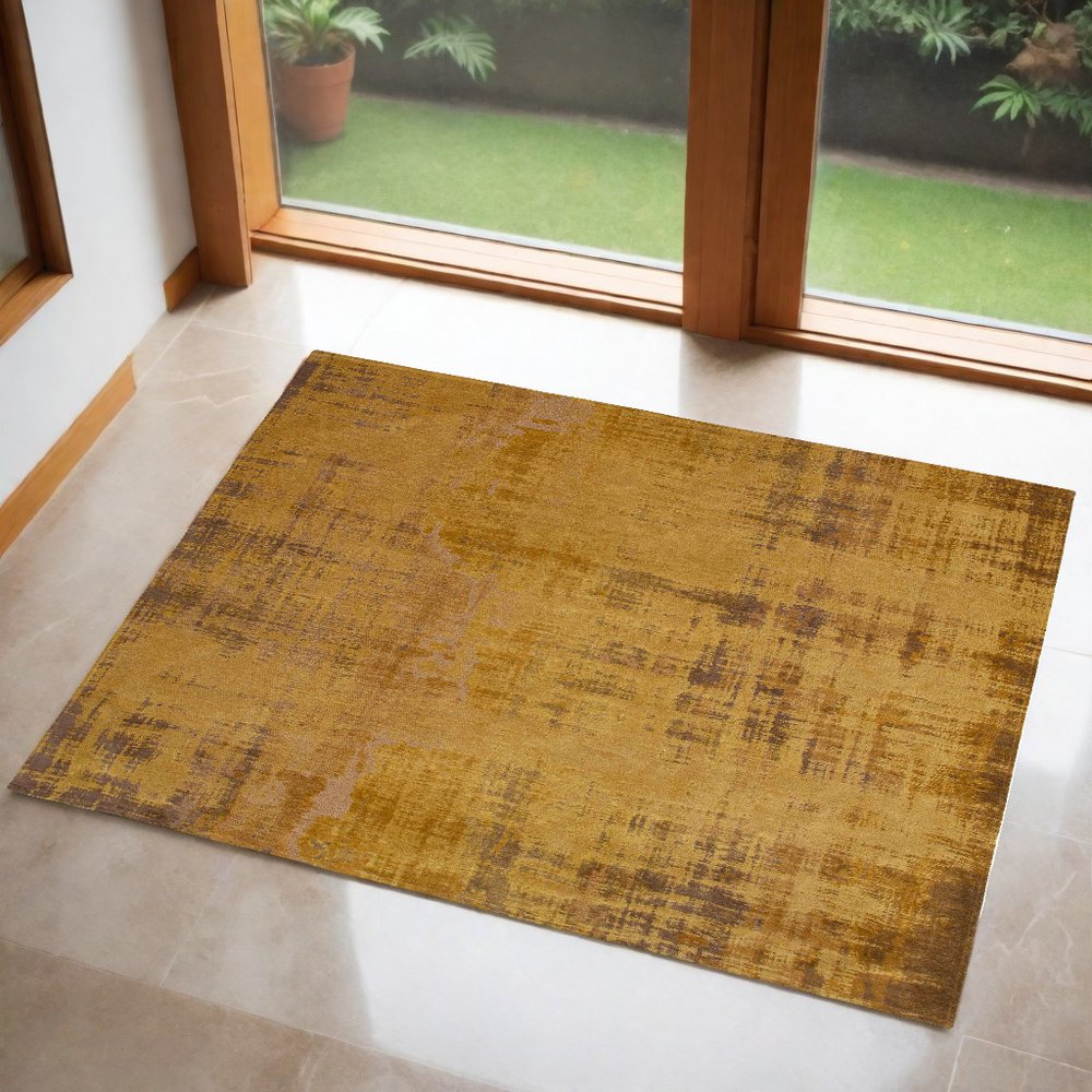 3' X 5' Yellow and Brown Abstract Non Skid Area Rug
