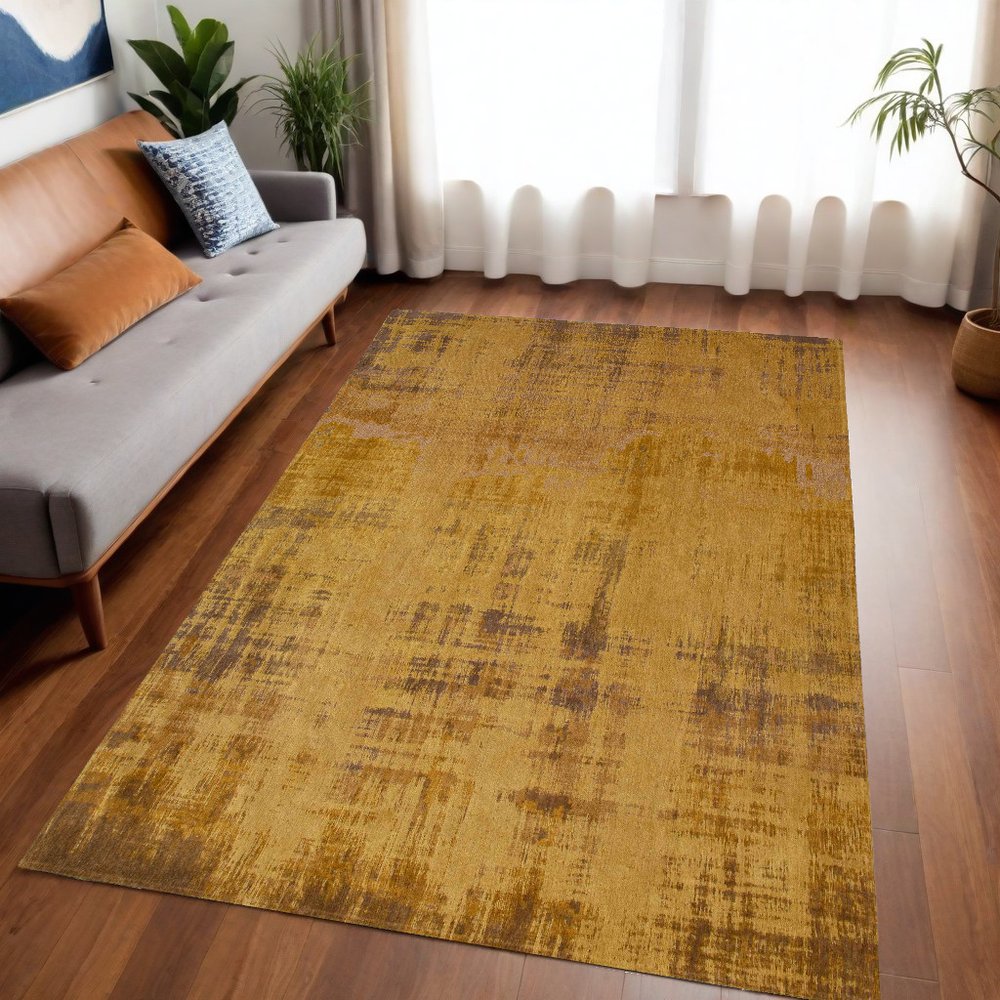 5' X 7' Yellow and Brown Abstract Non Skid Area Rug
