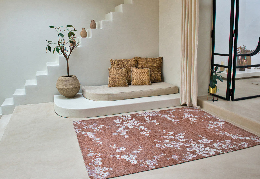 9' X 13' Red and White Round Oriental Non Skid Area Rug