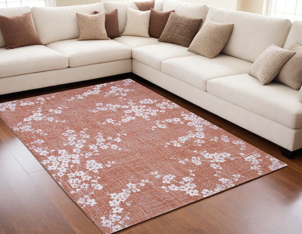 5' X 7' Red and White Oriental Non Skid Area Rug