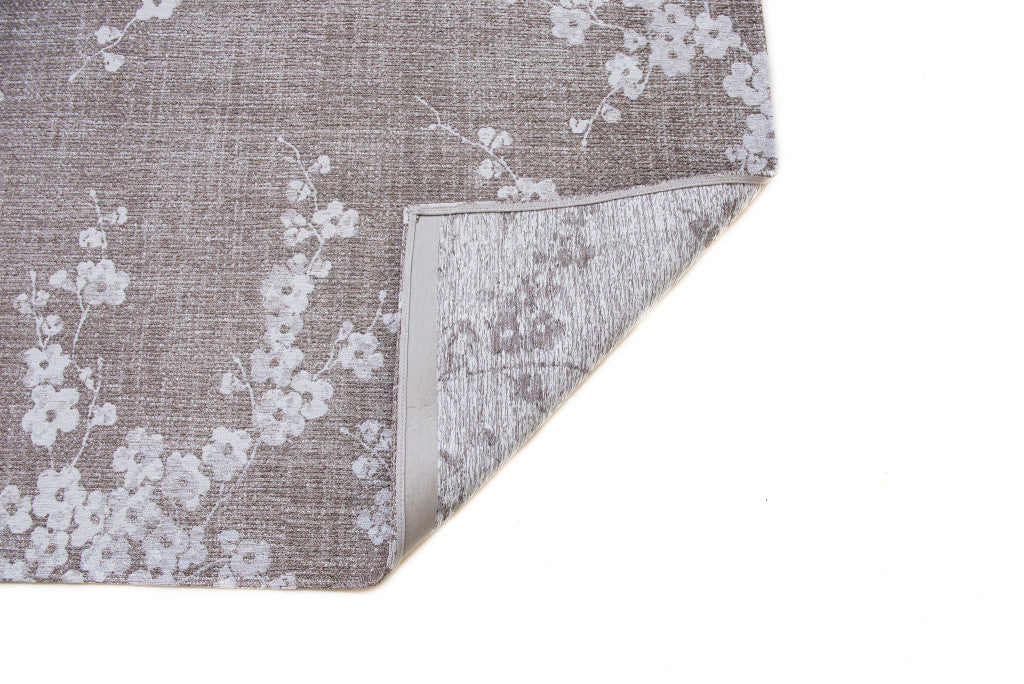 8' Gray and White Round Oriental Non Skid Area Rug