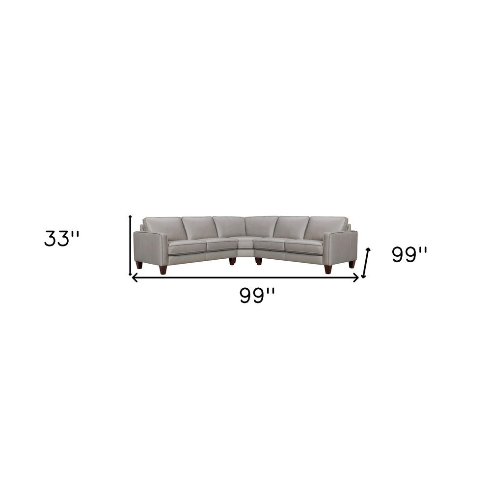 Gray Leather L Shaped Three Piece Corner Sectional