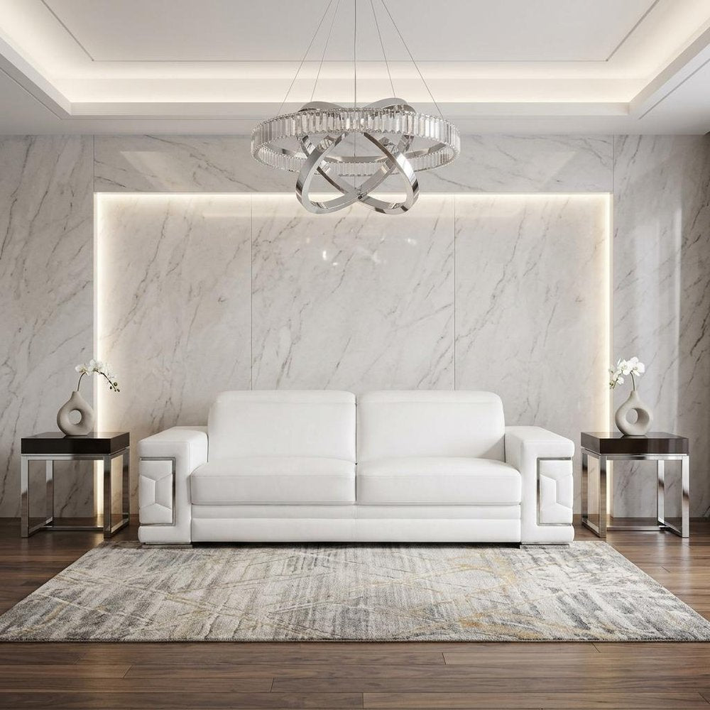 89" White Leather Sofa