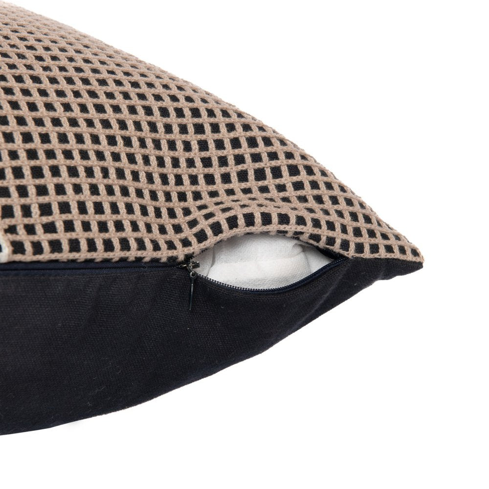 24" Black and White Geometric Cotton Throw Pillow With Embroidery