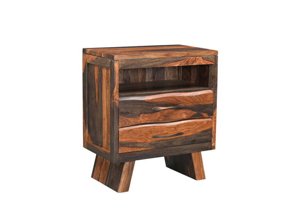 30" Dark Brown Solid Wood Two Drawer Nightstand