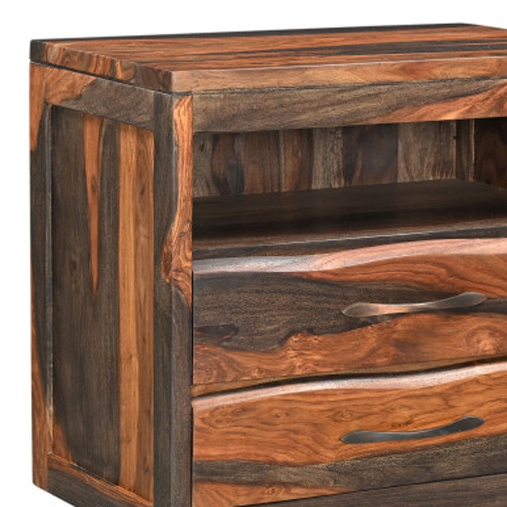 30" Dark Brown Solid Wood Two Drawer Nightstand