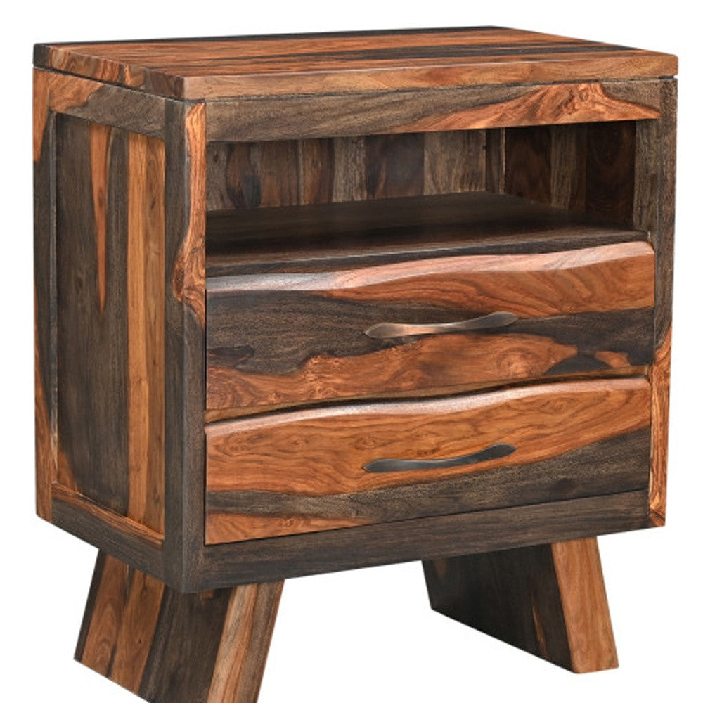 30" Dark Brown Solid Wood Two Drawer Nightstand