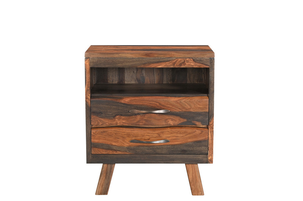 30" Dark Brown Solid Wood Two Drawer Nightstand