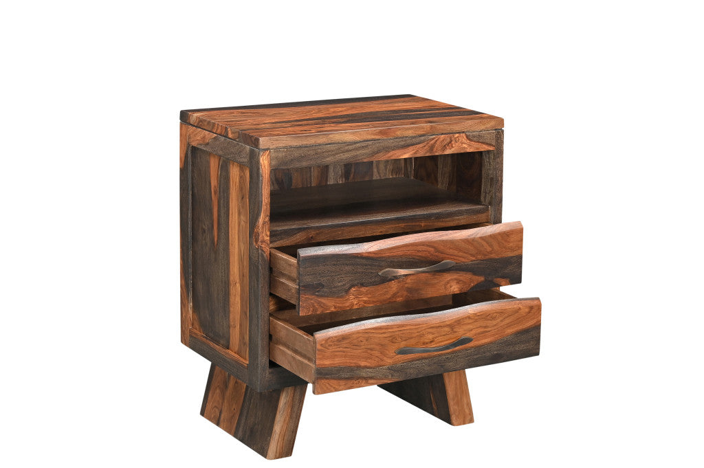 30" Dark Brown Solid Wood Two Drawer Nightstand