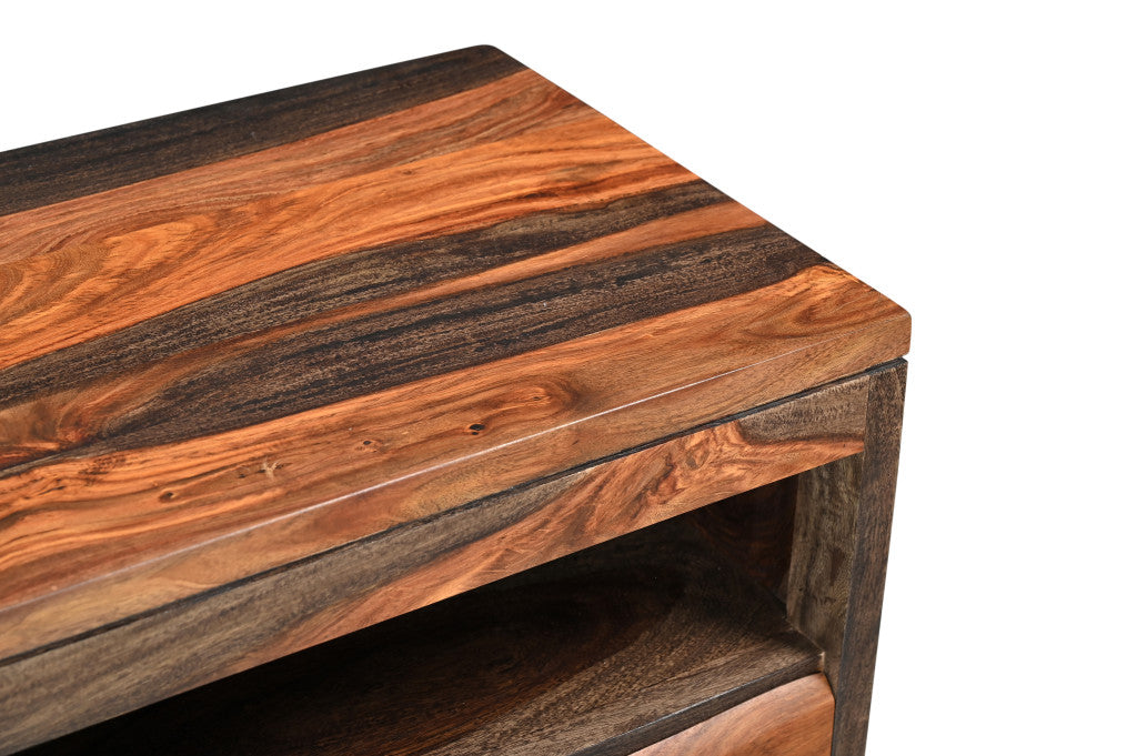 30" Dark Brown Solid Wood Two Drawer Nightstand