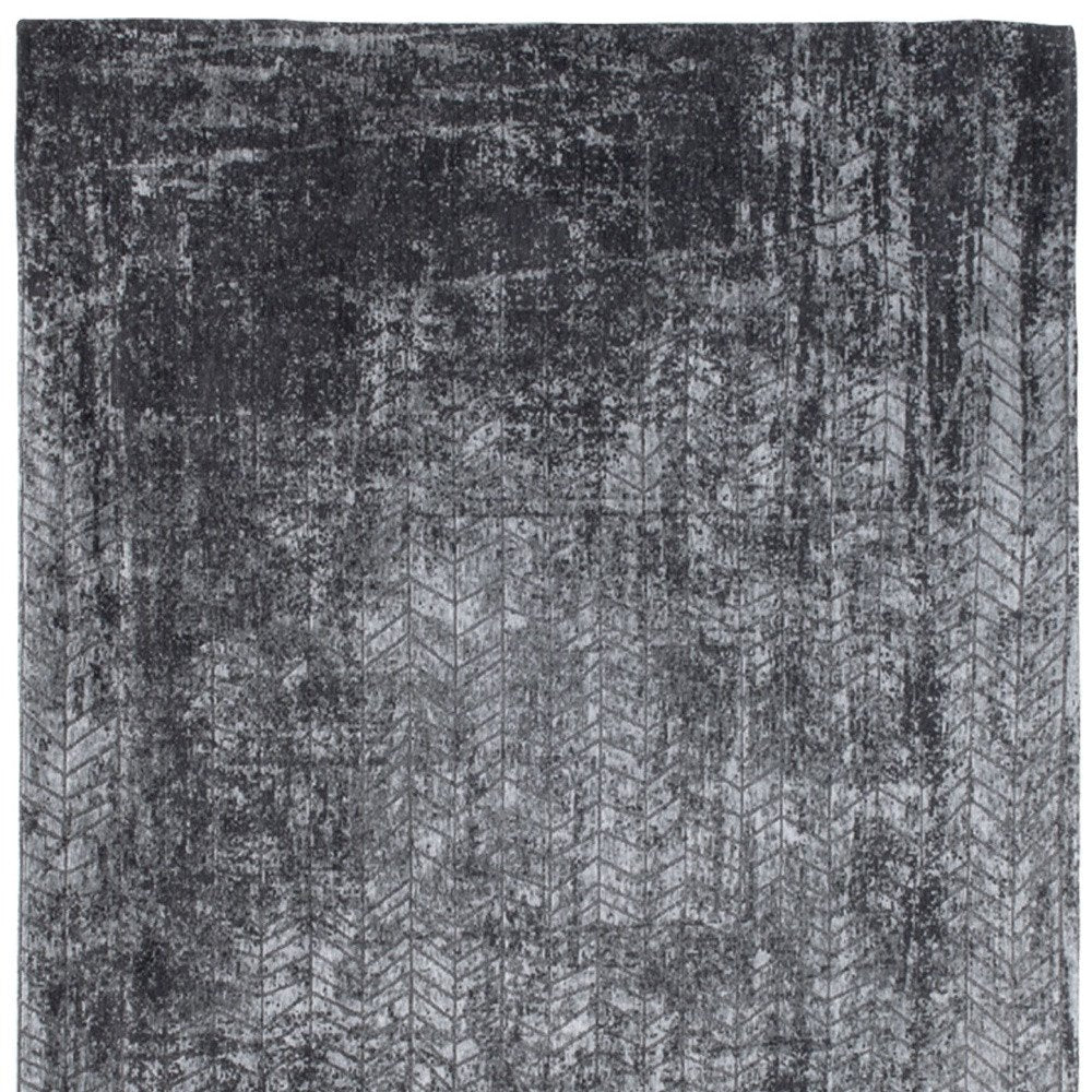 10' Black And Gray Chevron Runner Rug