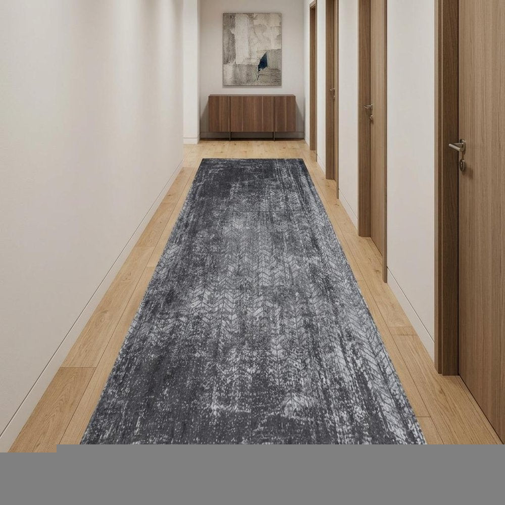 10' Black And Gray Chevron Runner Rug