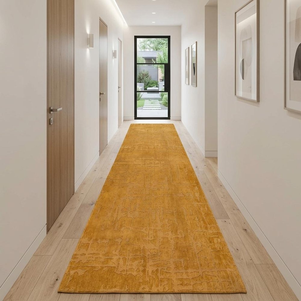 10' Yellow Abstract Runner Rug