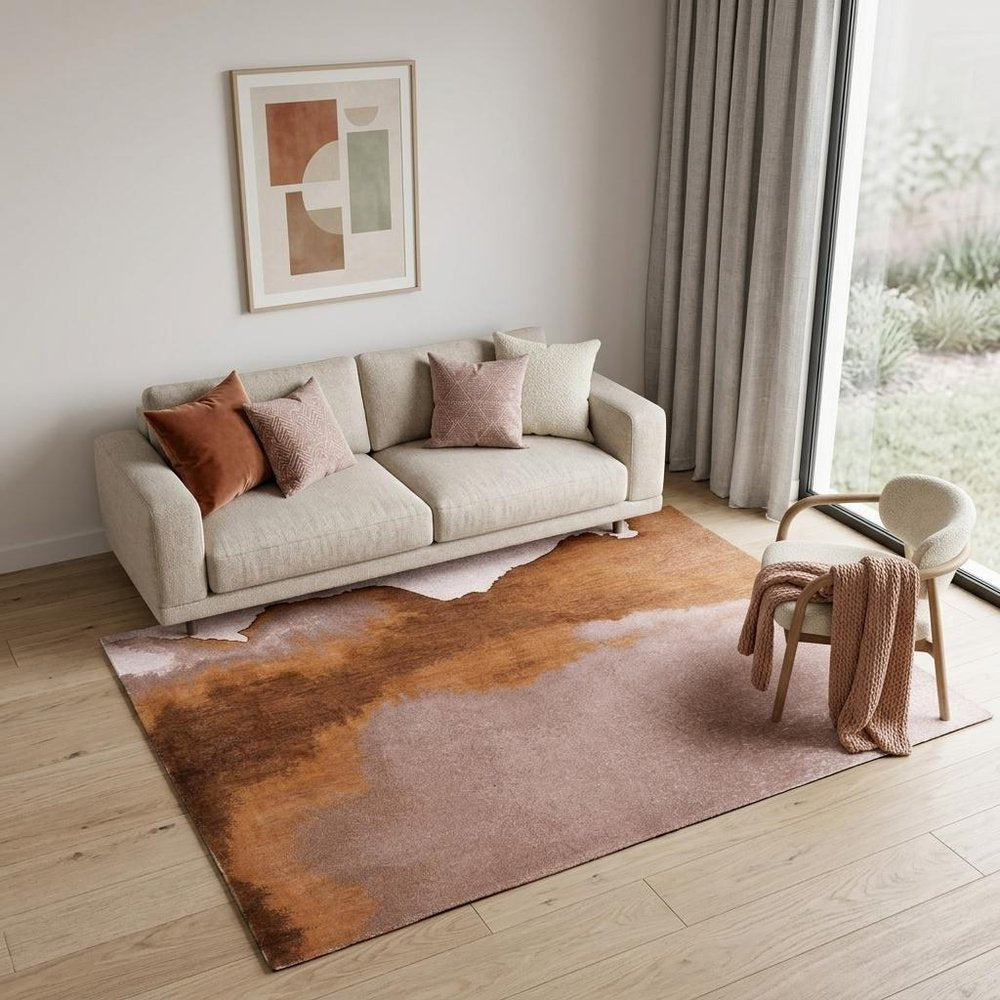 5' X 7' Yellow and Brown Abstract Non Skid Area Rug