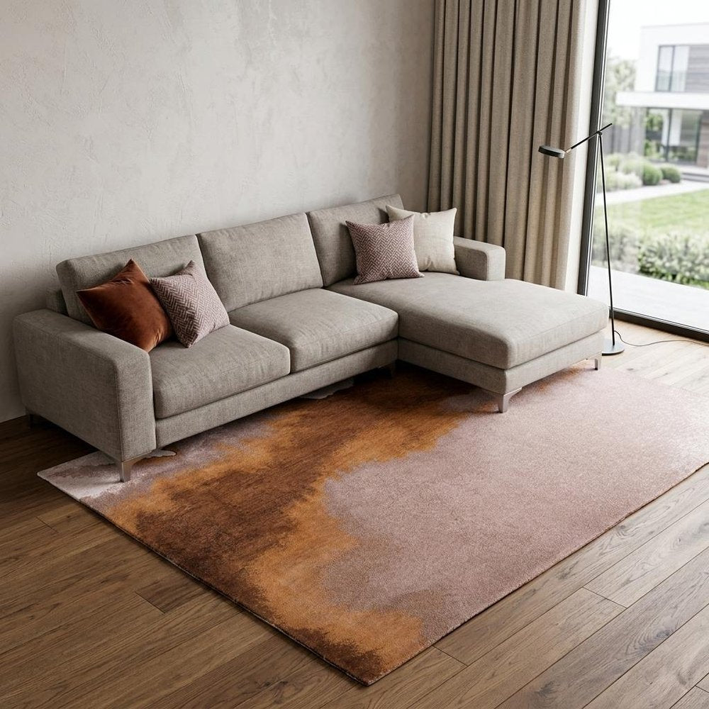8' X 11' Yellow and Brown Abstract Non Skid Area Rug