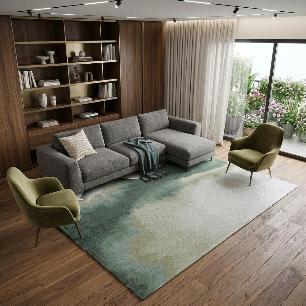 9' X 13' Gray and Green Abstract Non Skid Area Rug