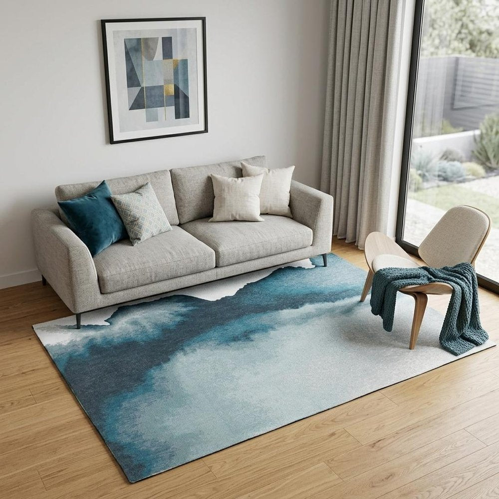 6' X 8' Blue and Gray Abstract Non Skid Area Rug