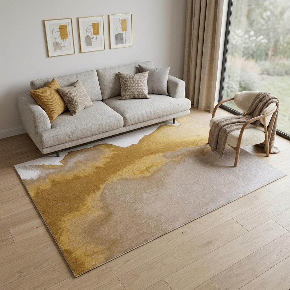 6' X 8' Gray and Yellow Abstract Non Skid Area Rug