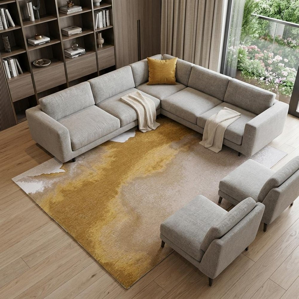 9' X 13' Gray and Yellow Abstract Non Skid Area Rug