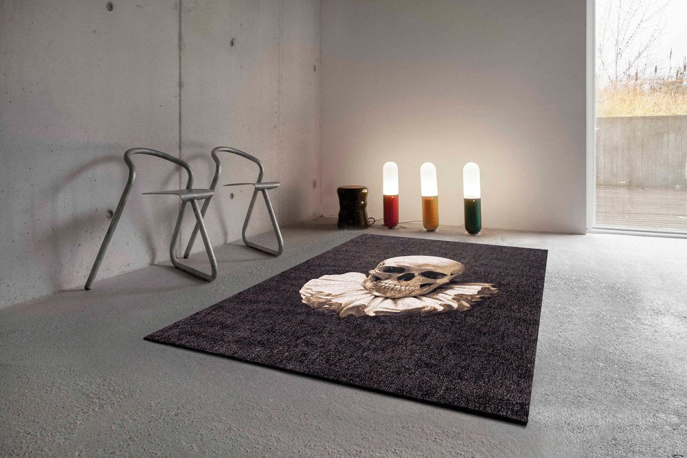 6' X 8' Black and White Funky Skull Non Skid Area Rug