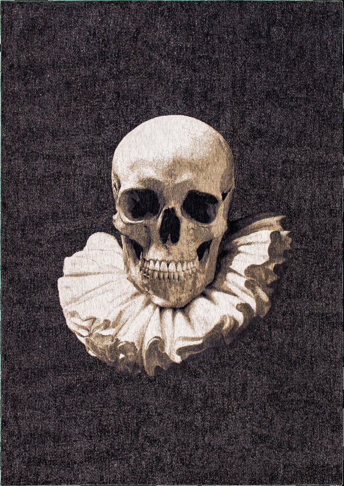 6' X 8' Black and White Funky Skull Non Skid Area Rug