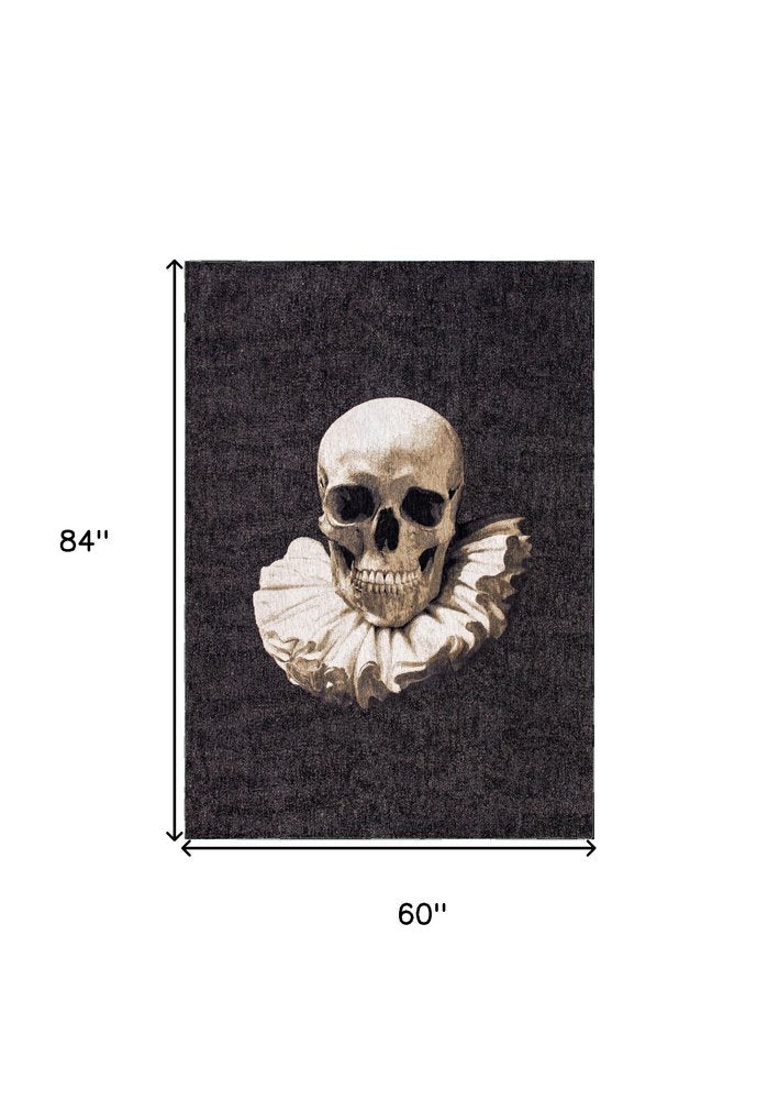 6' X 8' Black and White Funky Skull Non Skid Area Rug