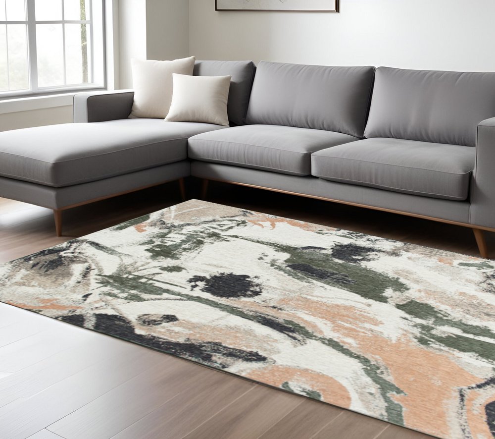 7' X 9' Gray and Orange Abstract Non Skid Area Rug