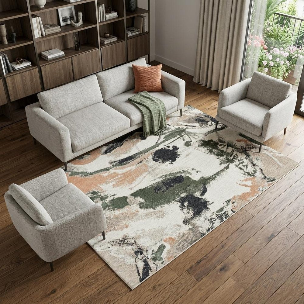 9' X 13' Gray and Orange Abstract Non Skid Area Rug