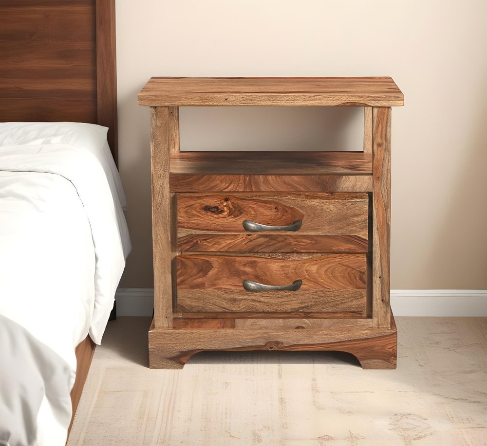 27" Brown Solid Wood Two Drawer Nightstand