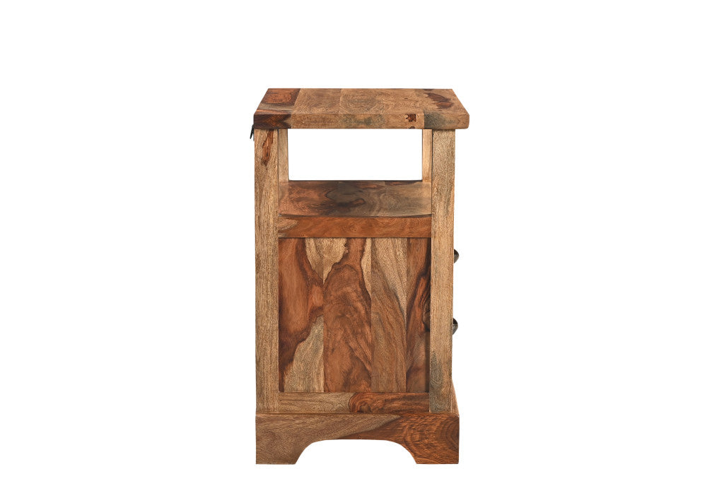27" Brown Solid Wood Two Drawer Nightstand