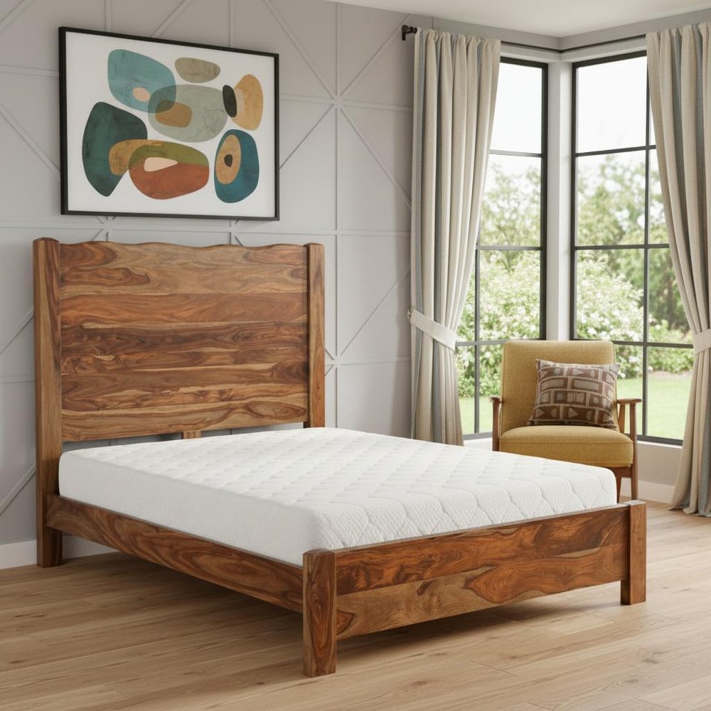 Brown Live Edge Solid Wood Queen Bed Frame