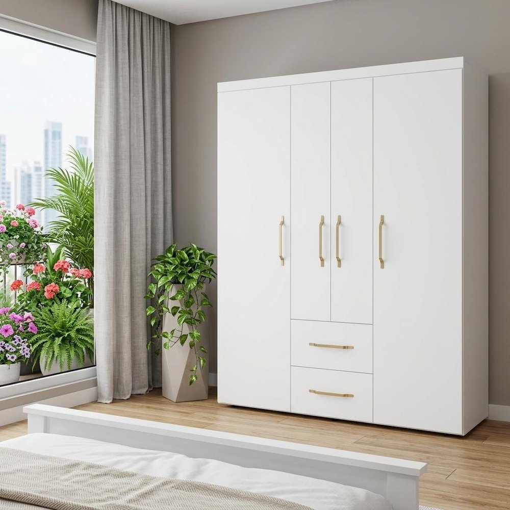 70" White Wood Four Door Two Drawer Combo Dresser