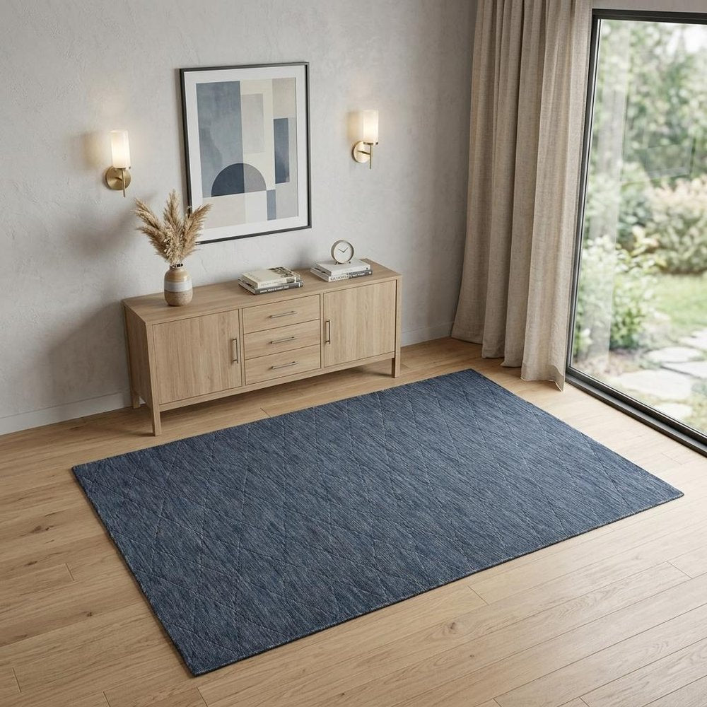 4' X 6' Blue Geometric Power Loom Non Skid Area Rug